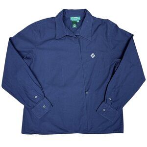 Women's LAUREN RALPH LAUREN Navy Crossover Blouse- Size Large Petite‎